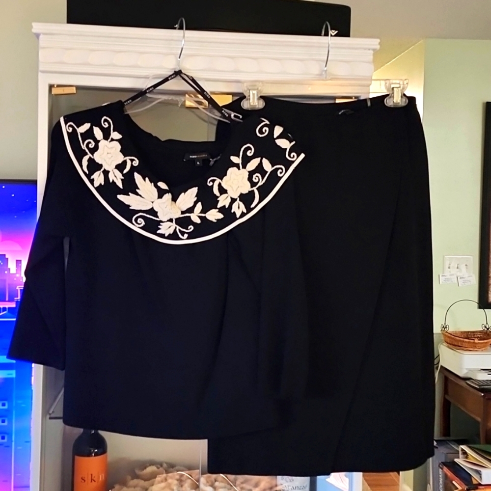BCBGMaxazria black knit skirt and sweater set size L